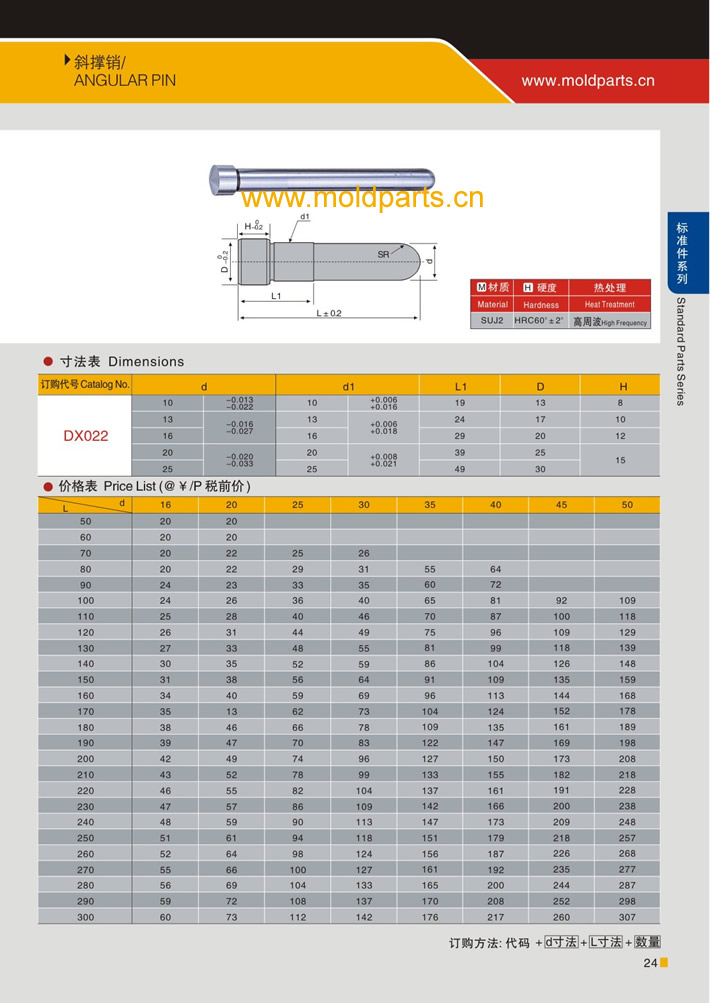 東莞大翔模具配件有限公司專業(yè)生產(chǎn)斜撐銷，斜撐銷的材質(zhì)、熱處理、硬度、標(biāo)準(zhǔn)、型號等詳情說明和介紹，您可以通過本頁面下單留言或者發(fā)送詢/報價